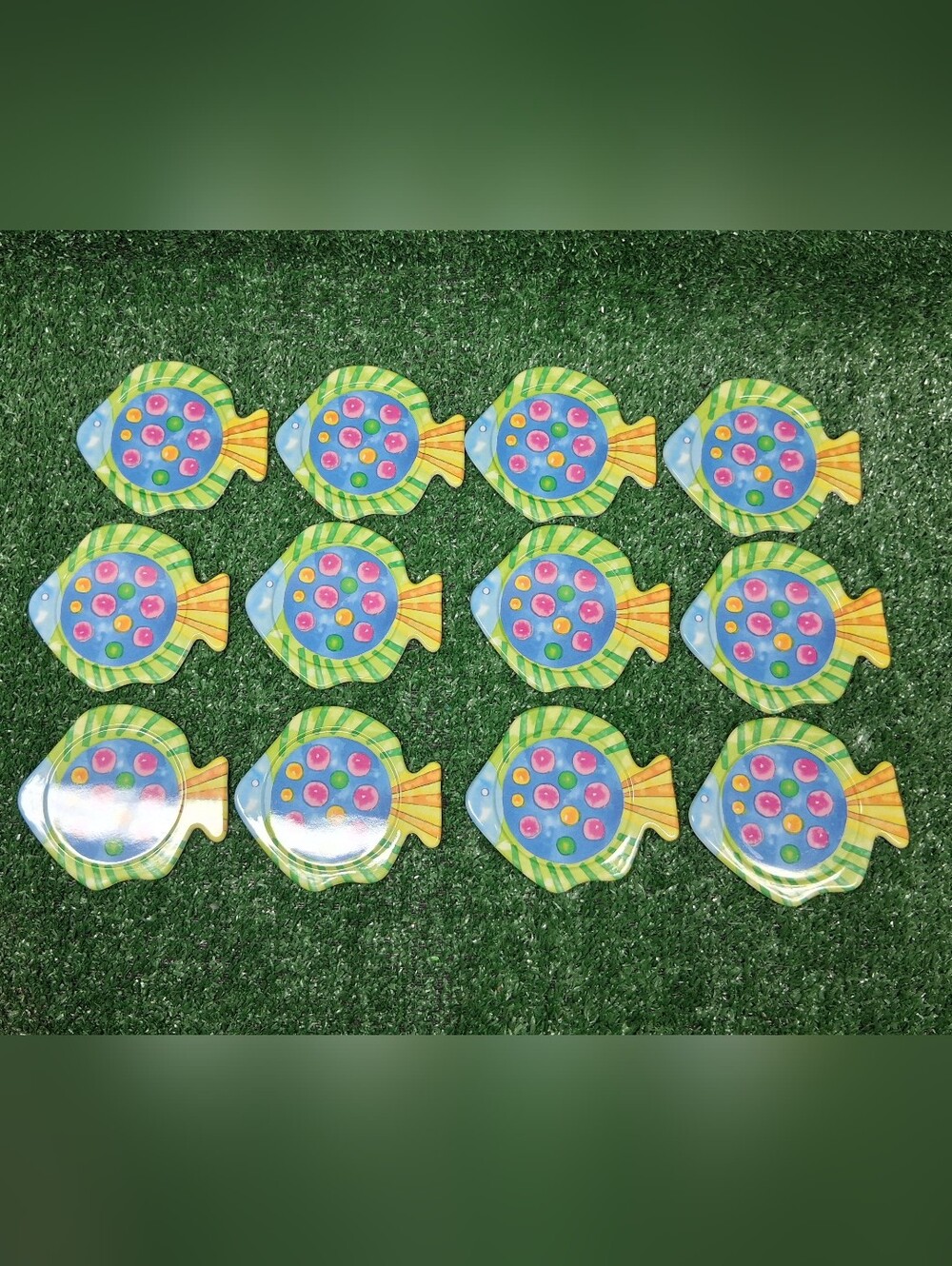 Melamine 12 Fish Coasters Multicolor Table Decor